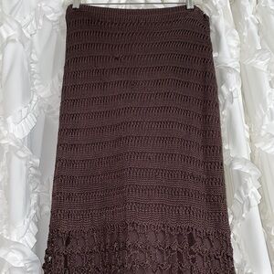 Chicos chocolate Brown knit lace maxi skirt thick and lined